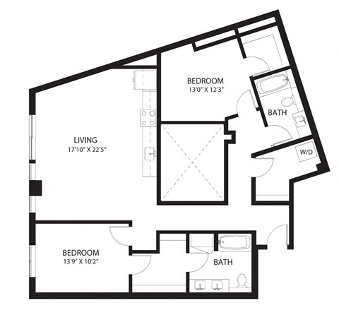 Floor plan for 2 beds, 2 baths, 1326 sqft
